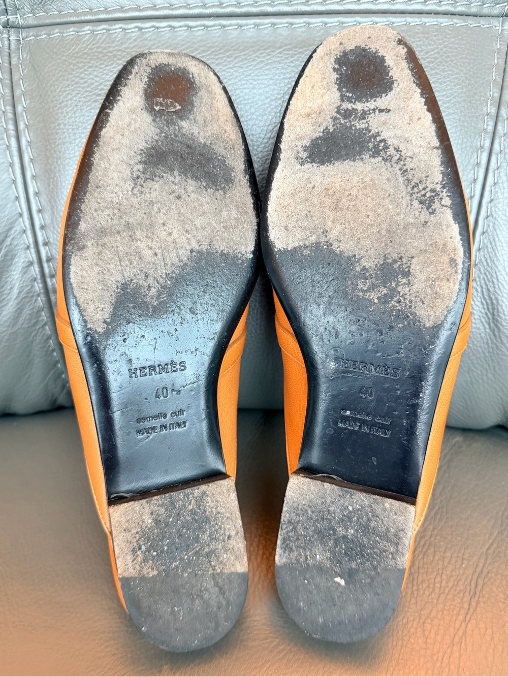 Hermes Oz Mule slides Natural brown  Leather  Loafers Size 40 - Picture 15 of 16